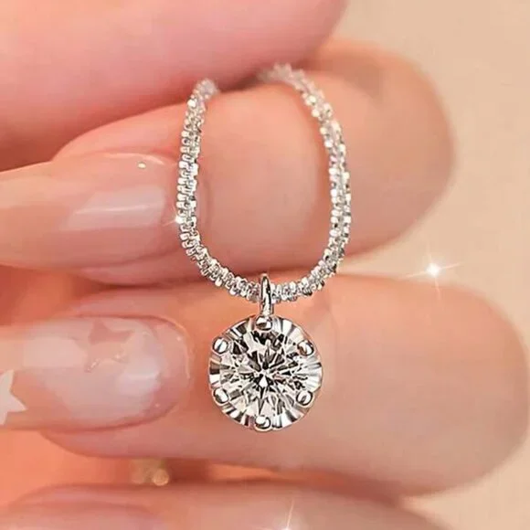 Solitaire Pendant Necklace – Sterling Silver 925 - Picture 2 of 4